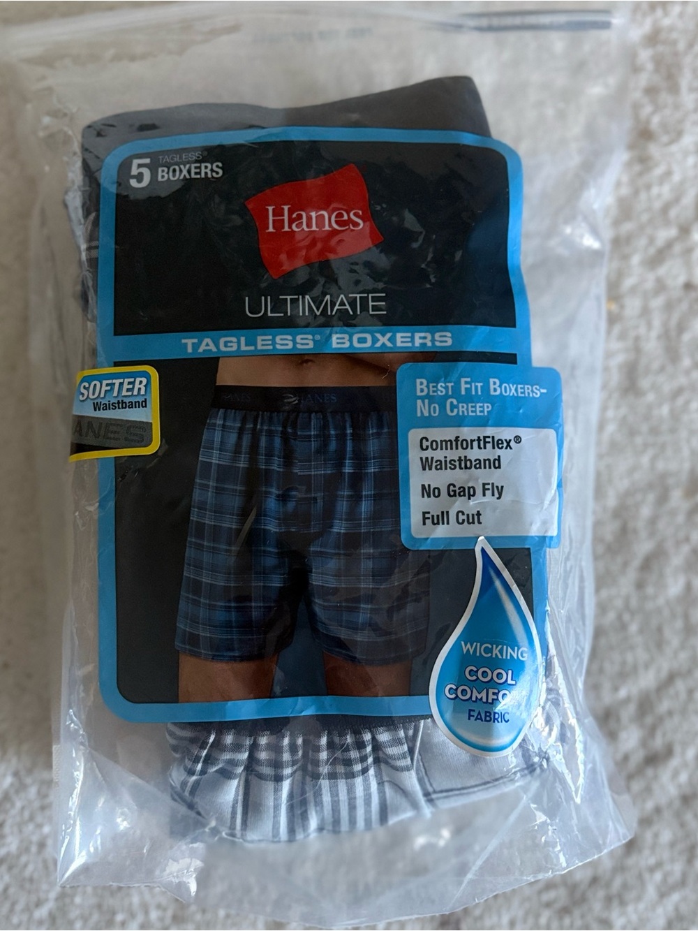Hanes Boys Blue Plaid Tagless Boxers - 3 Pack